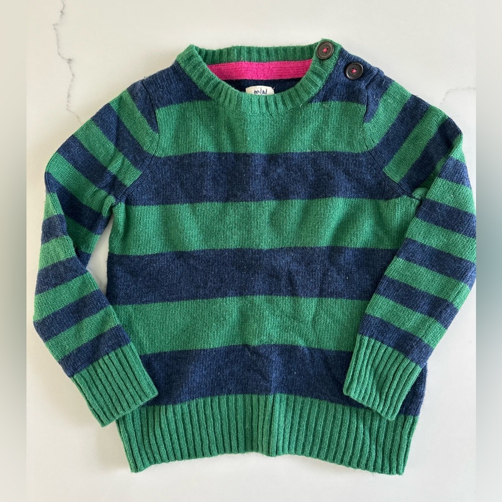 Mini Boden Navy and Green Striped Sweater